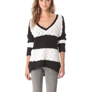 Free people songbird rugby striped oversized v neck knit sweater size medium